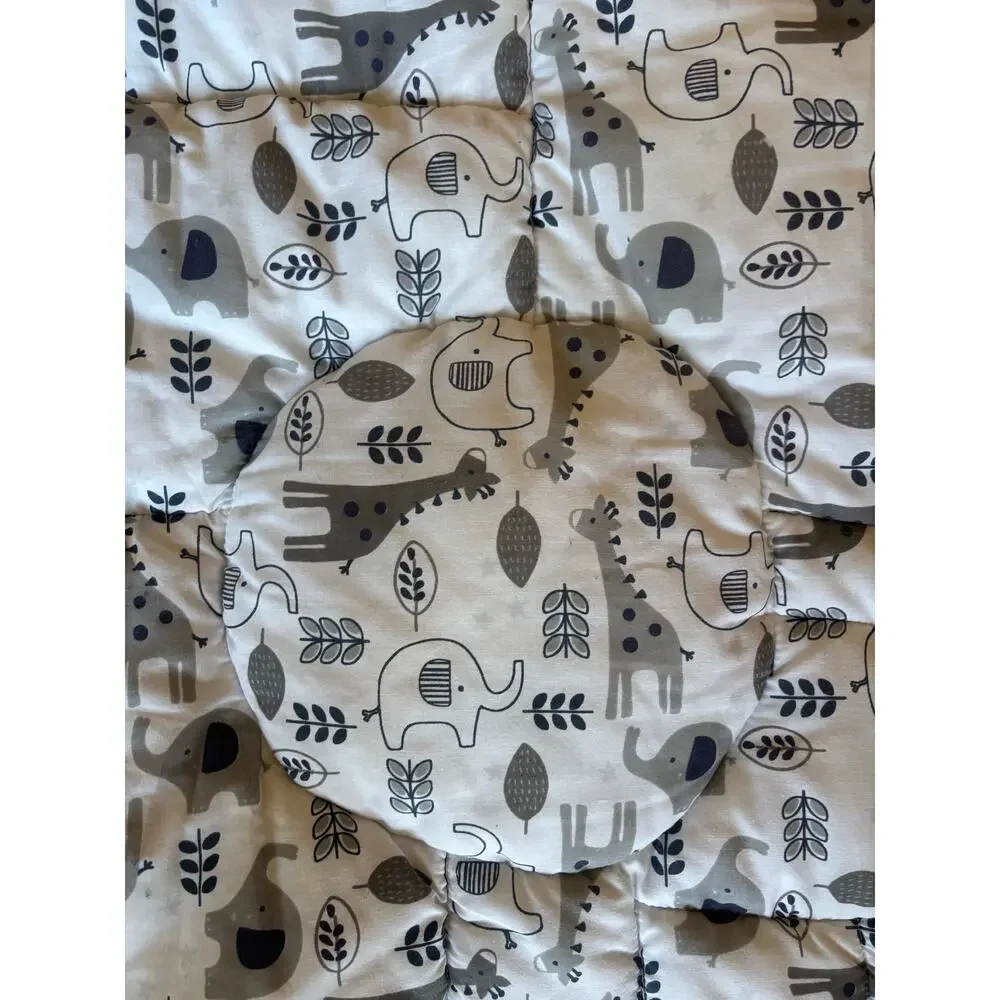NOJO Quilted Baby Blanket Blue Gray White Tigers Giraffes Elephants